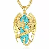 INFUSEU Kristall Drachen Kette, Nordischer Grüne Kiefer Kristall 18K Gold Drachen Anhänger Sechseckiger Kristall Anhänger Heilender Gothic Schmuck Natürlicher Kristall Geschenk für Männer Und Frauen