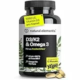 natural elements Vitamin D3 + K2 + Omega 3 – Premium K2VITAL® von Kappa 99,7+% All-Trans K2 – Premium Omega 3 in Triglycerid Form und bioverfügbares D3 – in Deutschland produziert & laborgeprüft