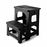 HuaCan Klapphocker Faltbar Kunststoff Tritthocker Kinder 2 Stufen Klappbar Klapptritt Erwachsene Trittstufe Tragbar mit Tragegriff 136 kg Belastbar Hocker Patentierbar Fußhocker für Küche Haus Büro