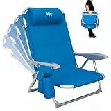 #WEJOY Strandstuhl klappbar Hochlehner Klappstuhl 4 Position Leicht tragbar Stark stabil Campingstuhl Lay Flat Chair Max Hold bis 120kg / 265 lbs Blue