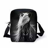 SCRAWLGOD Kleine Schultertaschen für Jungen Mädchen Schwarz Geldbörse Handtaschen mit verstellbarem Riemen Crossbody Tasche zum Einkaufen, pferd, Einheitsgröße
