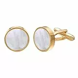 RunootPR Manschettenknöpfe Gold Perlmutt Manchettenknoepfe Herren Hochzeit Geschäft Personalisiert Schmuck Geschenk