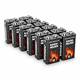 ABSINA 9V Blockbatterie Rauchmelder Alkaline 12er Pack - 9V Batterie langlebig & auslaufsicher - 9 Volt Blockbatterie für Feuermelder, Bewegungsmelder & Rauchwarnmelder
