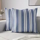 Encasa Homes Cushion Covers 2 pcs Set (60 x 60 cm) - Franca Blue Stripes - Decorative Large Square Colourful Washable Eco - Cotton, Throw Pillow Cases for Living Room, Sofa, Bedroom, Home & Hotel