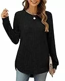 XIEERDUO Pullover Damen Strickpullover Sweatshirt Langarmshirt Herbst Winter Tunika Tshirt Elegant Oberteile Top Schwarz XL