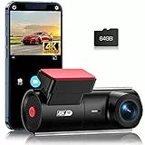 Volam Dashcam Auto Vorne 4K,WiFi & 64GB SD Karte, App-Steuerung Mini Dash Cam, Auto Kamera mit WDR Nachtsicht, 24H Parküberwachung, 170°Superweitwinkel, G-Sensor, Loop-Aufnahme