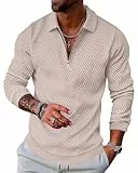 LAOARA Pullover Herren Half Zip Sweatshirt Langarm Poloshirts Winter Ohne Kapuze Stehkragen Reißverschluss Khaki XXL