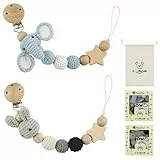 KUWUNG 2 Stück Handgemachte Schnullerkette, Kaninchen Design & Blaue Elefanten Geschenk für Babyparty, Geburtstag Weihnachten