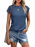 Cuptacc Tshirt Damen Sommer Rundhals Oberteile Damen Elegant Tops Cute T Shirt Basic Business Outfit Bluse Navy Blue Mittel M 38-40
