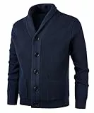 KTWOLEN Herren Strickjacke Cardigan Schalkragen Grobstrick Langarm Übergangsjacke Freizeitjacke Strickjacken Sweat-Jacke Winter Cardigans mit Knopfverschluss, Blau, XL
