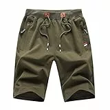 ZOXOZ Kurze Hosen Herren Shorts Sommer Jogginghose Kurz Baumwolle Gym Sweat Sport Fitness Shorts mit Reißverschluss Elastische Taille Grün L