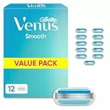 Gillette Venus Smooth Rasierklingen, 12 Original Ersatzklingen, Blau - Damenrasierer, Klingen für Nassrasierer für Eine Glatte Rasur mit 3 Klingen, Die Eine Schnelle Und Gründliche Rasur Ermöglichen