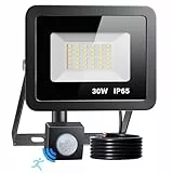 LED Strahler mit Bewegungsmelder Außen, 30W 3000LM 40 LED Beads Fluter, 6500K Kaltweiß Superhell Scheinwerfer Flutlicht, IP65 Aussenstrahler Wasserdicht Wandleuchte für Garten, Garage, Haus, Hof
