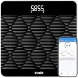 Vitafit 300kg Personenwaage, Genauigkeit 0,05kg durch Unser Professionelle Waagenfabrik Seit 2001, Waage Personen Digital BMI per App, 8mm Rutschfestes Sicherheitsglas, 315*315mm, LED, 3 AAA, Schwarz