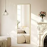 BEAUTYPEAK Ganzkörperspiegel 150x40 cm, Standspiegel und Wandspiegel mit Aluminiumrahmen, Shatterproof Glas für Verzerrungsfreie Reflexion, ideal für Outfit Checks, Schlafzimmern, Fluren Gold