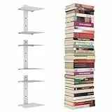 Mefirt Unsichtbare Bücherregale, 6 Stöckiger Vertikaler Bücherturm, Schwebendes Bücherregal für die Wand, Verstecktes Bücherregal aus Metall für das Schlafzimmer, Dekoration im Heimbüro, 3er Set, Weiß