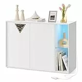 SONGMICS HOME Sideboard, superschnelle werkzeuglose Montage, Toolless-Technologie, Aufbewahrungsschrank Wohnzimmer, TV-Schrank mit LED-Beleuchtung, verstellbare Ablagen, Modern, schneeweiß BBK372W01