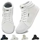 Wizshoe Barfußschuhe Hi top Herren Damen Breite Sneaker Barfuss Schuhe Leicht Walking Zehenschuhe Bequem Unisex Minimalistische Trail Fitness Fitnessschuhe Zero Drop Sohle rutschfest Weiß 40 EU