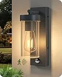 EDISHINE Außenwandleuchte mit Bewegungsmelder, Aluminium, Moderne Wandlampe mit Dämmerungssensor, E27 Fassung, IP44 Wasserdicht für Haustür, Terrasse, Garage, Anthrazit