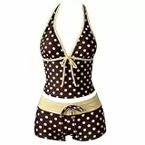 Y2k Polka Dot Tankini Swimsuits for Women, 2000s Vintage Bathing Suit, Cute Beach Bikini Set with Top and Shorts V Ausschnitt Hohem Bund Neckholder Bindebändern Bademode Zweiteiliger Badeanzug
