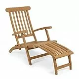 SAM Teak Holz Deckchair, Liege-Stuhl, verstellbar, geschliffen, robuste Garten- Balkon- Sonnenliege, Liegekomfort