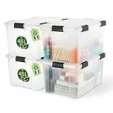 Iris Ohyama Luftdichte Kunststoff-Aufbewahrungsboxen mit Deckel, 45L, 4er-Set, Transparent, Hermetischer wasserdichter Verschluss, Robuste Schnappverschlüsse, Stapelbar, Staubschutz, BPA-frei, WSB-45