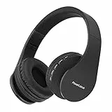 PowerLocus Bluetooth Kopfhörer Over Ear, Kabellose Kopfhörer, HiFi Stereo, Faltbare Kopfhörer mit Mikrofon, weiche Ohrpolster, Micro SD/TF, FM Radio für iPhone/Android/Tablet/Laptop (Schwarz)