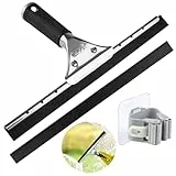 Professioneller Fensterabzieher, 30 cm Edelstahl-Fensterputzer, Schwarz Weichem Gummigriff Fensterwischer, für Glas, Fliesen, Fensterreinigung, Mit Ersatz-Klebestreifen und -Haken