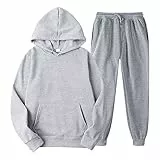 Tracksuit Damen Damen Trainingsanzug Zweiteiler Kapuzenpullover Jogginghose Langarm Kordelzug Bequem Locker Herbst Freizeitkleidung Grau M