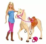 Barbie-Puppe und Pferdespielzeug, Reitzubehör, 1 Puppe und 1 Pferd enthalten, als Geschenk für Kinder ab 3 Jahre geeignet, FXH13