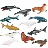 JOKFEICE Tierfiguren, 12 Stück, realistische Meerestierfiguren, inklusive Wal, Seekuh, Robbe usw. Wissenschaftliches Projekt, Lernspielzeug, Geburtstagsgeschenk für Kinder