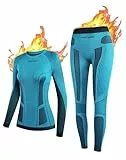 NOOYME Thermounterwäsche Damen Set Warme Funktionsunterwäsche Damen Winter Elastische Skiunterwäsche Damen Atmungsaktive Ski Unterwäsche Frauen Thermo Unterwäsche Damen