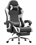 Dowinx Gaming Stuhl Bürostuhl Massage Gaming Sessel mit höhenverstellbaren Linkage-Armlehnen, ergonomischer Gamer Stuhl mit Fußstütze, gepolstert Gaming Chair 150° neigbar bis 180 kg, Weiß