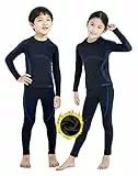 NOOYME Thermounterwäsche Kinder Set Skiunterwäsche Kinder Thermo Unterwäsche Extra Warme Funktionsunterwäsche Kinder Unisex Sportunterwäsche Kinder Fussball, Schwarz-blau (128/134) 130-135cm