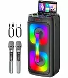 Karaoke Maschine mit 2 mikrofonen,tragbarer Bluetooth Karaoke Anlage mit LED Lichtern,PA System,ideal für Home Partys und als Geschenk für