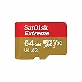 SanDisk Extreme MicroSDXC UHS-I Geheugenkaart 64 GB Met SD Adapter (1 Jaar RescuePRO Deluxe, Leessnelheden Tot 170 MB/s, A2, C10, V30, U3, 30 Jaar Garantie) Rood/Goud
