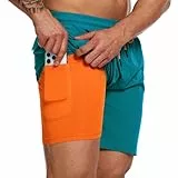 YOUPHYIMAI Badehose Herren Lang mit Kompression 2 in 1 Atmungsaktiv Badeshorts Männer Elastisch Trainingsshorts Verstellbar Tunnelzug mit Kompression Liner