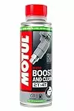 Motul Oktan-Booster und Reinigungs-Additiv für Kraftstoffsysteme von Motorrädern mit 2- und 4-Takt-Motoren, Mehr Leistung, weniger Verbrauch und Emissionen, Boost and Clean Moto, 200 ml