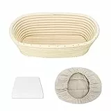 Clheatky Gärkörbchen Oval, 25 x 15 x 8cm Gärkorb zum Brotbacken Set, Aus Natürlichem Peddigrohr mit Schaber und Leinen, Gärkörbchen für Brot Backen, Hält 900g Teig