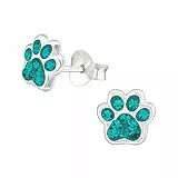 Laimons Mädchen-Ohrstecker Ohrringe Kinderschmuck Hundepfote Pfote mit Glitzer aus Sterling Silber 925 (Mint)