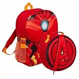 Marvel Kinder Iron Man Rucksack Avengers Abnehmbare Lunchtasche Wasserflaschenhalter passendes 2-teiliges Set, rot, Einheitsgröße