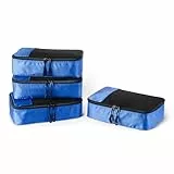 Amazon Essentials 4-teiliges Packwürfel-Reisezubehörset, Gepäckorganizer mit Doppelreißverschluss, Netzoberseite, 100% Polyester, 2 mittelgroße/2 große, blau (früher Amazon Basics)