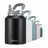 Autsel 2l Edelstahl Wasserflasche mit Griff, 2000ml Edelstahl Trinkflasche Isoliert Sportflasche auslaufsicher Metall halten Getränke heiß kalt für Camping Fitness