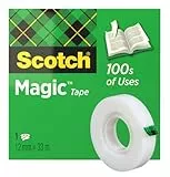 Scotch Magic Tape - 1 Rolle, 12 mm x 33 m - Unsichtbares Klebeband für allgemeine Zwecke zur Reparatur, Etikettierung und Versiegelung von Dokumenten