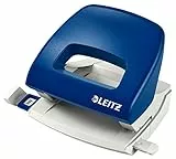 Leitz Kleiner Büro Locher aus Metall, 16 Blatt, Anschlagschiene mit Formatangaben, Ergonomisches Design, blau, 50380035