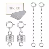 KISSPAT 2 Paar Silber Magnetverschluss und Kettenverlängerung Set, 925 Sterling Silber Magnetverschluss, Magnetverschluss Kette, für Halskette Armband Schmuck