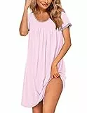 Ekouaer Nachthemd Damen große größen Sleepshirt Kurzarm Nachtwäsche Kurz Locker Bigshirt Rundhals Schlafshirt, Rosa, XXL