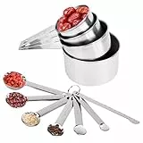 GrünWerk 11-teiliges Messbecher und Messlöffel Set aus Edelstahl, Professionelle Messlöffel Küche mit Gravierter Skala, Küchenhelfer Set für Flüssige und Trockene Zutaten