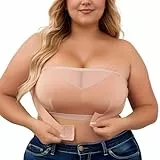 Adigau Trägerloser BH Damen Modisch Mesh Nicht Gepolstert Bandeau Bralette Ohne Bügel Büstenhalter für Große Brüste mit Entfernbar Schultergurt Beige L