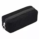Qxsuse Mäppchen Cord-Stoff,Pencil Case mit praktischem Reißverschluss,Große Speicherkapazität Federmäppchen für Schulen, Büros,Reisen (Schwarz)